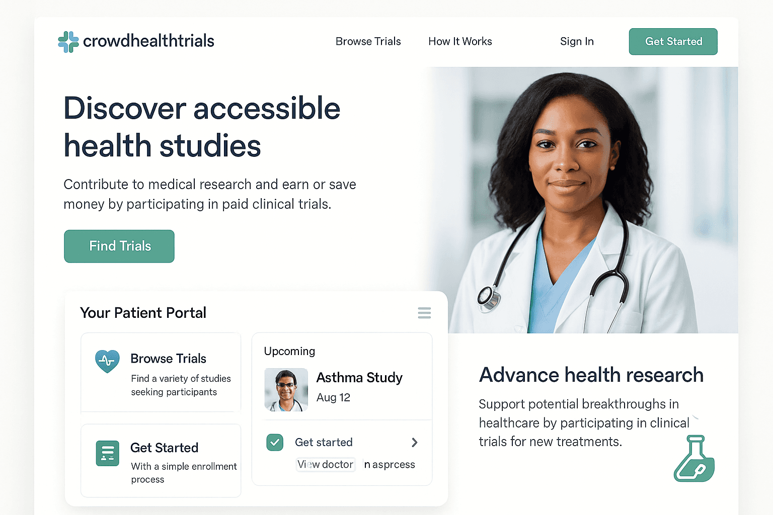 crowdhealthtrials.com website mockup